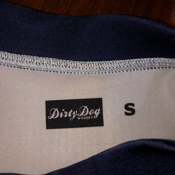 Dirty Dog Rugby Sz Small Navy Yellow Short Sleeve Crew Neck Scuba Jersey Shirt - Picture 8 of 10